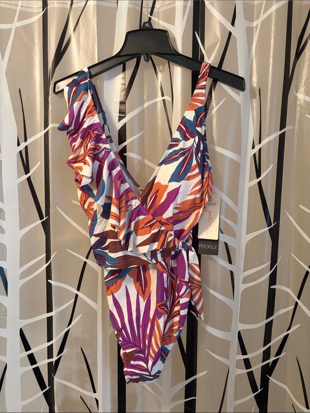 Woman’s Tropical Leaf One-Piece Swimsuit - Purple/Orange/Blue Gottex